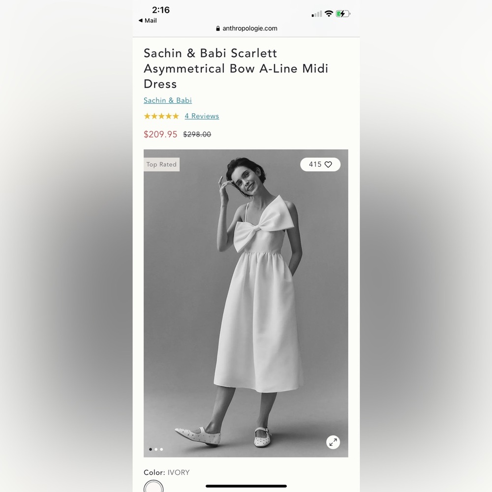 NWT Anthropologie/BHLDN white midi dress. Sachin & Babi size L